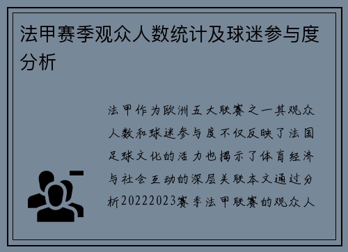 法甲赛季观众人数统计及球迷参与度分析